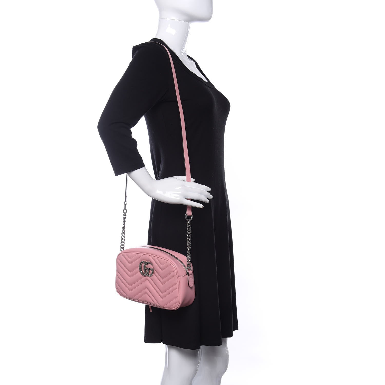 Gucci Calfskin Matelasse Small GG Marmont Chain Shoulder Bag Wild Rose 2 of 10