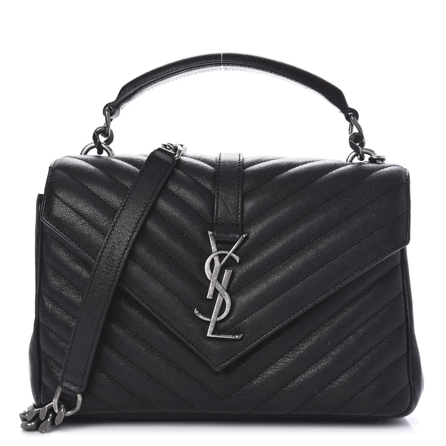 Sheepskin Matelasse Chevron Monogram Medium College Bag Black