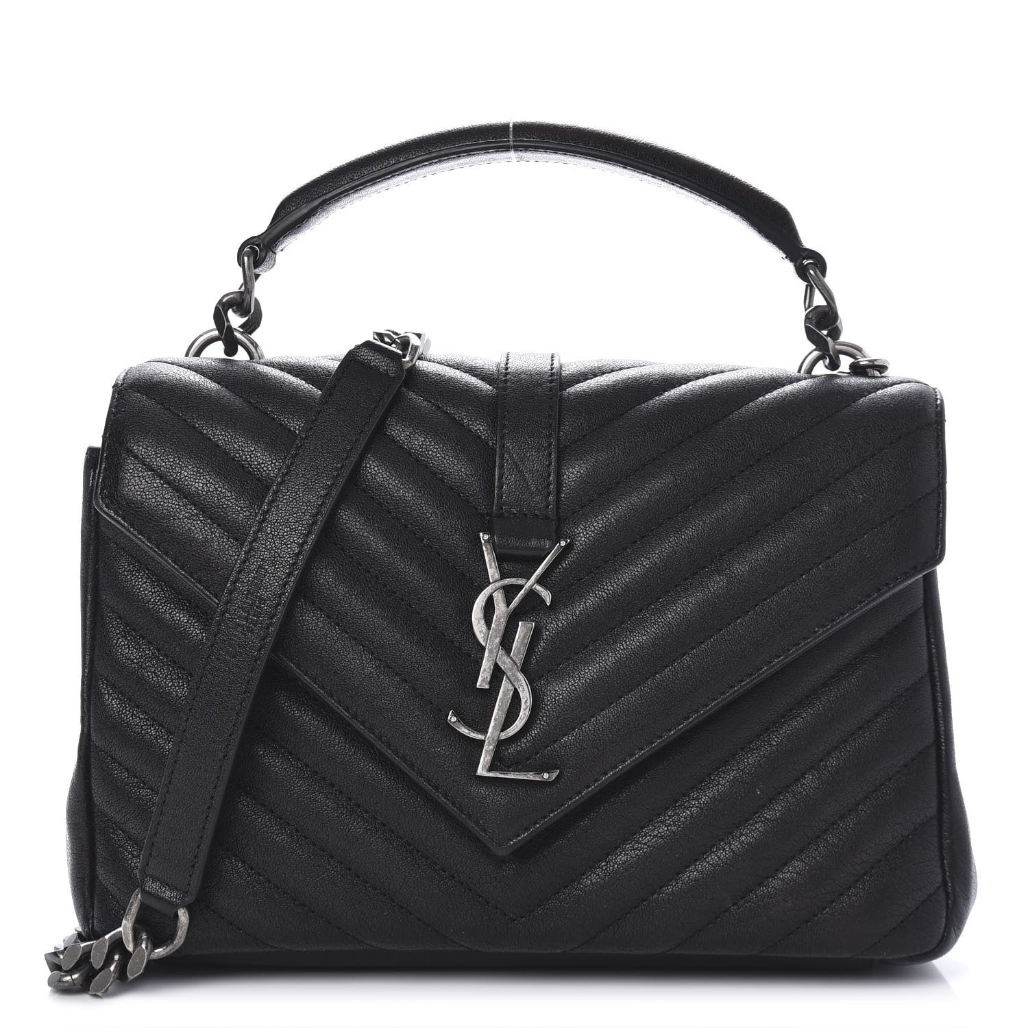Saint Laurent Sheepskin Matelasse Chevron Monogram Medium College Bag Black 1 of 11