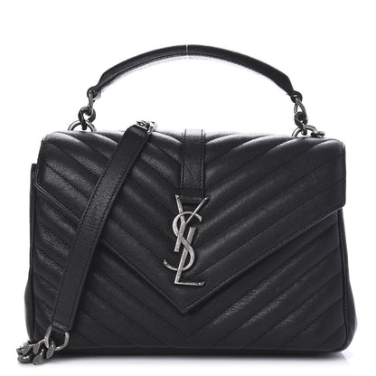 Saint Laurent Sheepskin Matelasse Chevron Monogram Medium College Bag Black 1 of 11