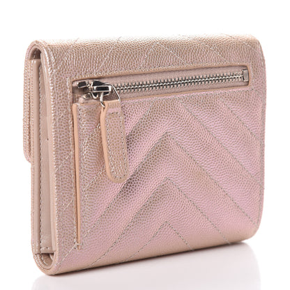 Chanel Metallic Caviar Chevron Quilted Compact Flap Wallet Light Gold 3 of 9