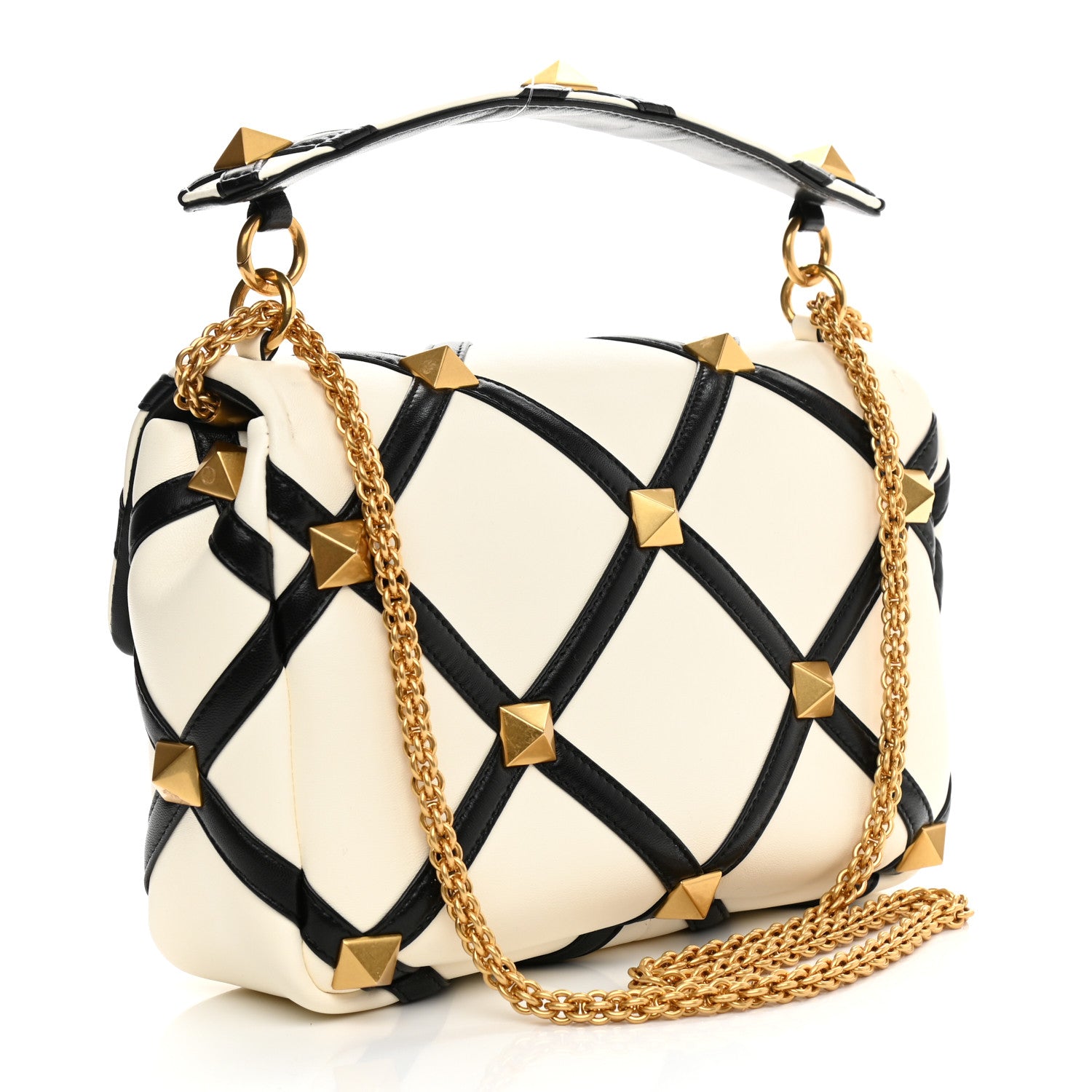 Valentino Garavani Nappa Large Roman Stud Shoulder Bag Ivory Black 3 of 13
