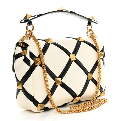 Valentino Garavani Nappa Large Roman Stud Shoulder Bag Ivory Black 3 of 13