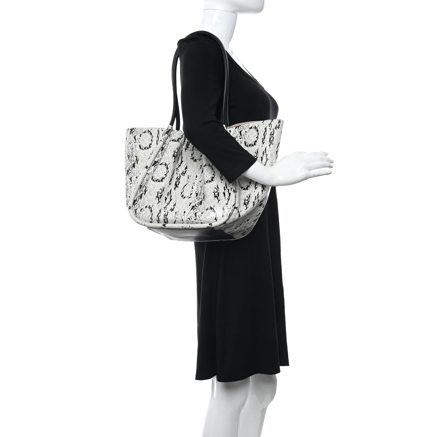 Proenza Schouler Calfskin Snakeskin Embossed Large Ruched Tote Optic White Black 2 of 12