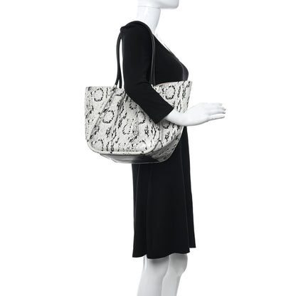 Proenza Schouler Calfskin Snakeskin Embossed Large Ruched Tote Optic White Black 2 of 12