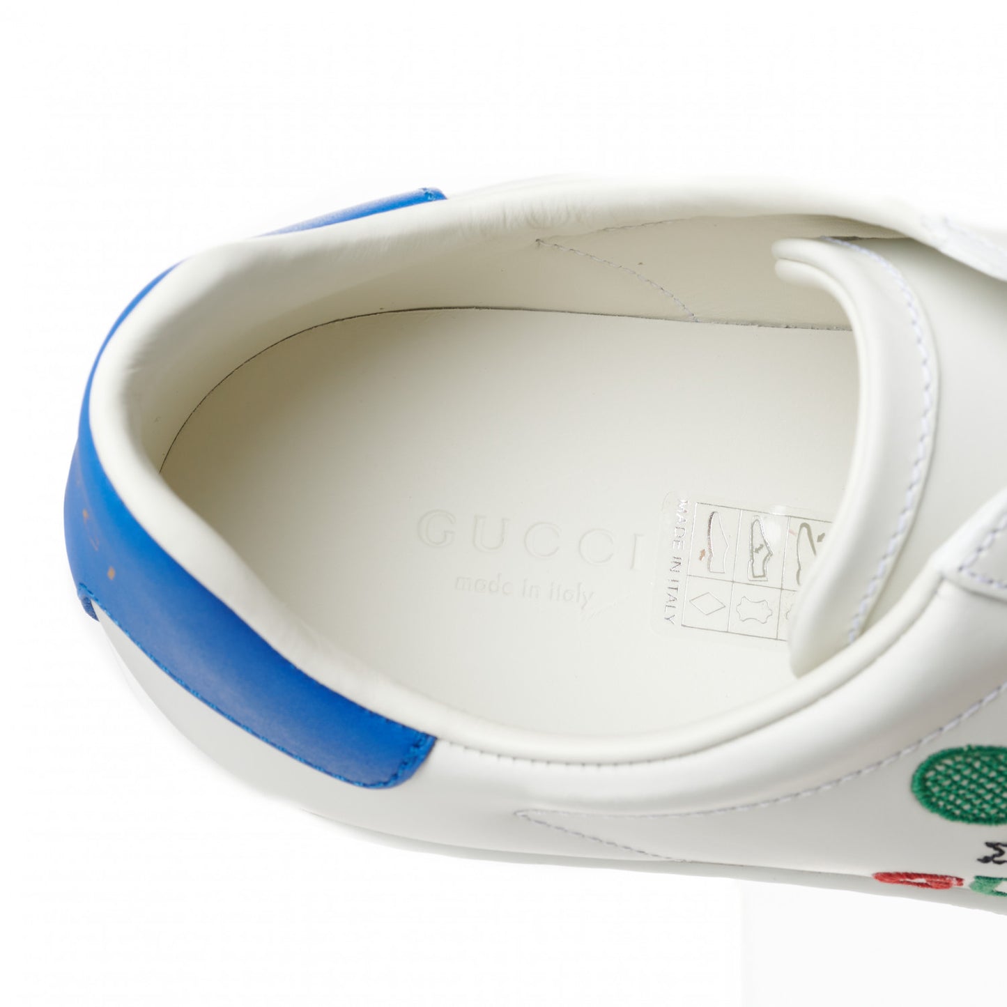 Calfskin Miro Soft Tennis Embroidered Womens Ace Sneakers 38.5 White Rio Blue