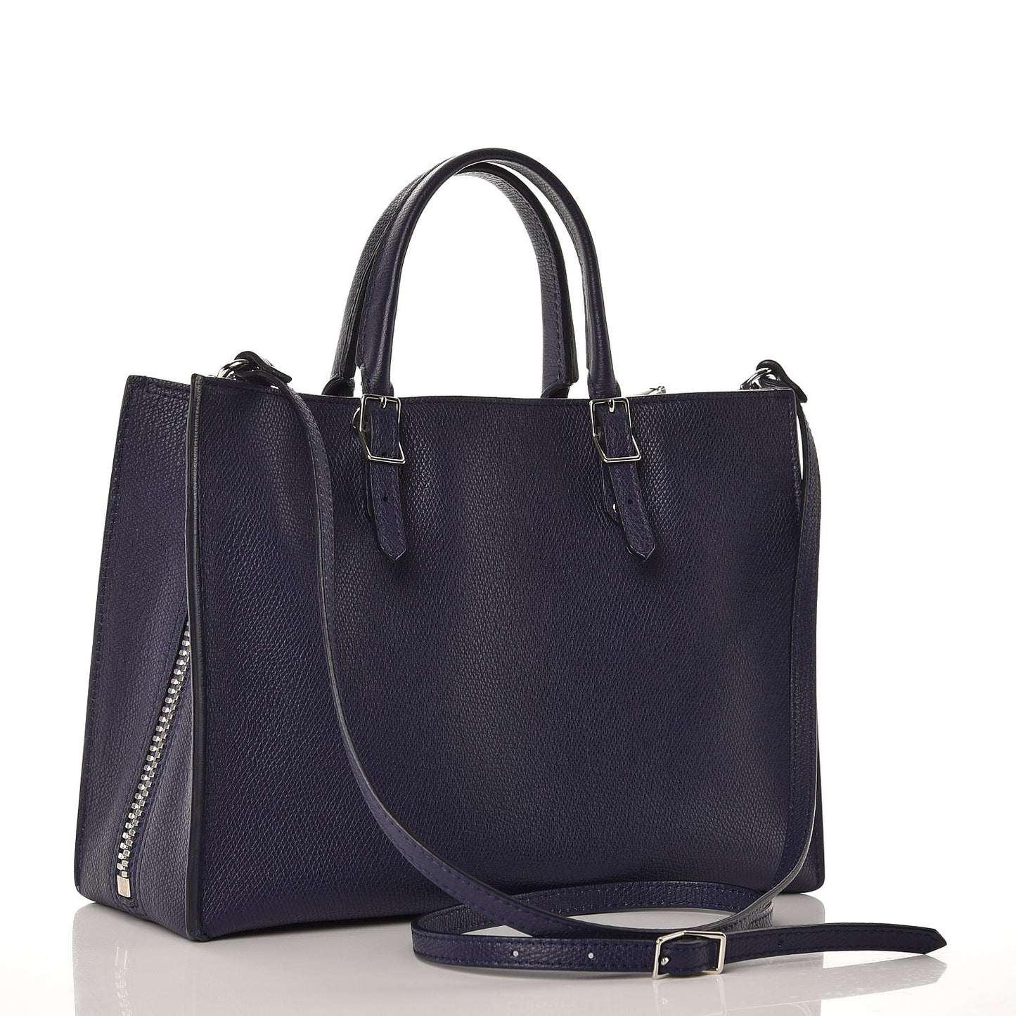Grained Calfskin Papier A6 Zip Around Tote Bleu Indigo
