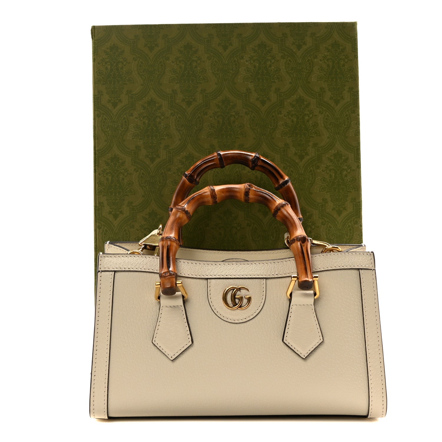 Gucci Textured Dollar Calfskin Web Small Diana Shoulder Bag Mystic White Hibiscus Red 11 of 11