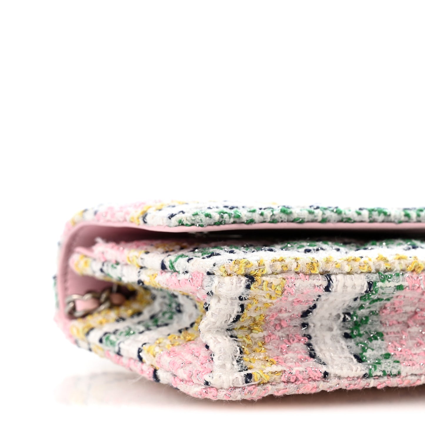 Metallic Tweed Quilted Wallet On Chain WOC White Multicolor
