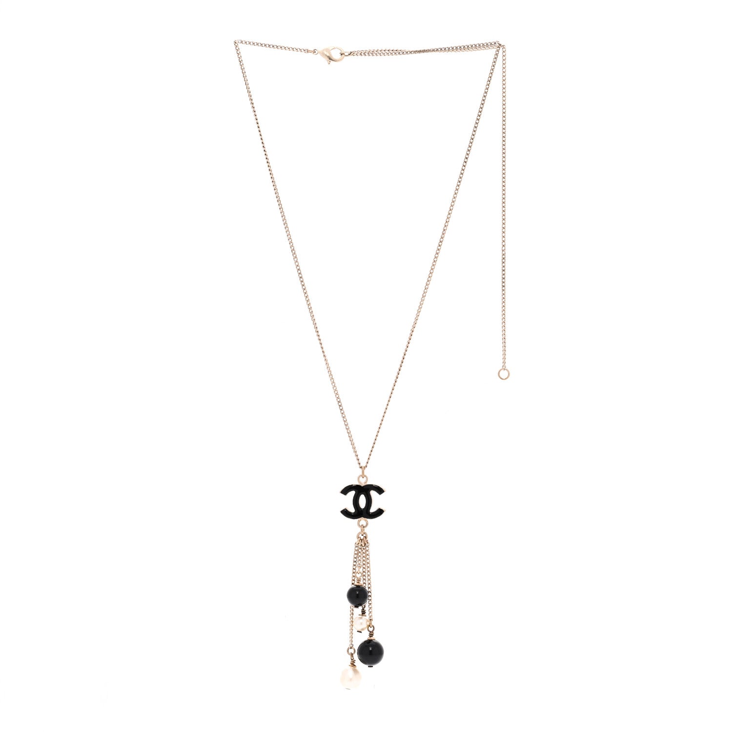 Chanel Enamel Bead Pearl CC Drop Necklace Black Gold 3 of 5