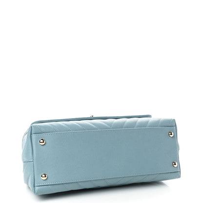 Chanel Caviar Chevron Quilted Small Coco Handle Flap Blue 4 of 11