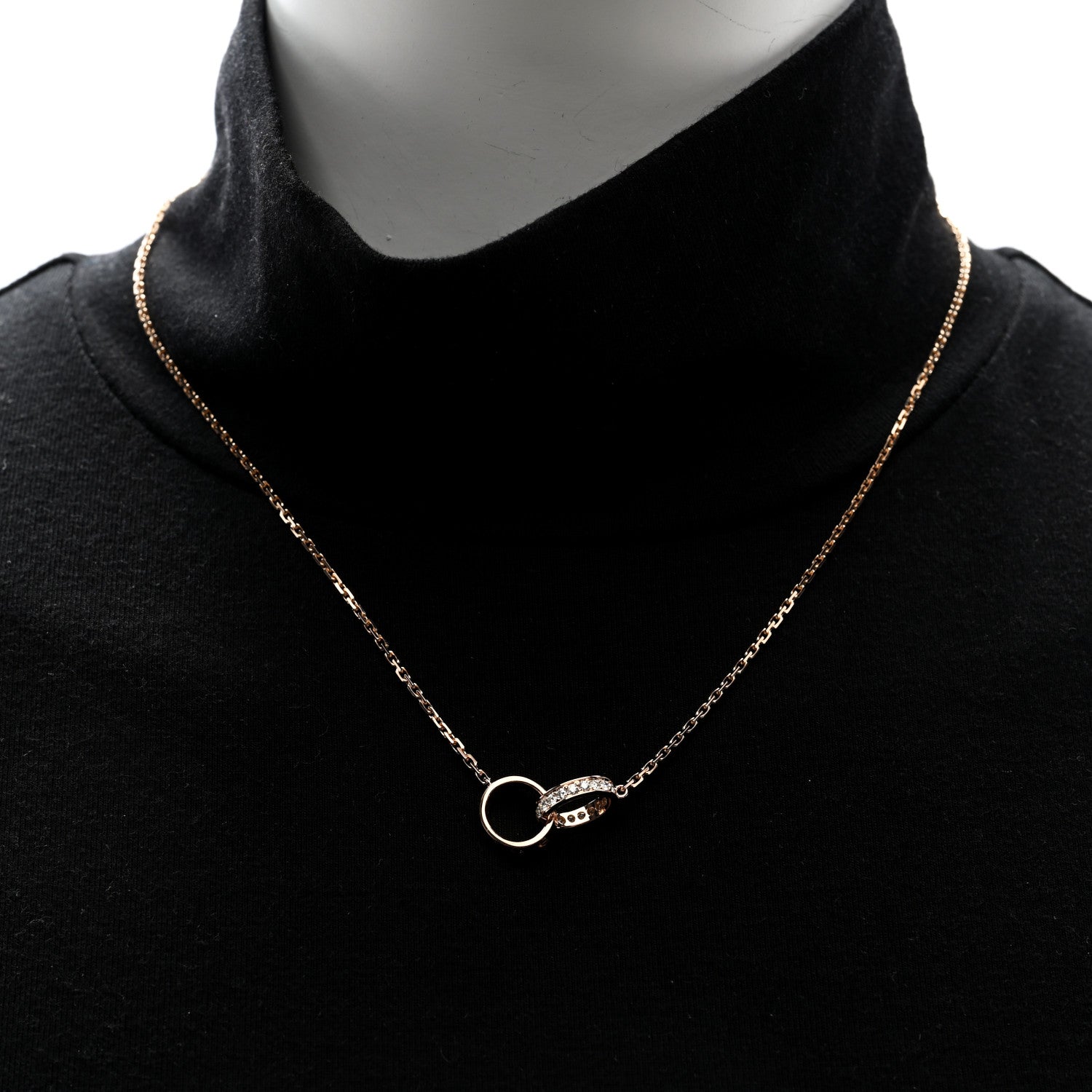 Cartier 18K Pink Gold Diamond Interlocking LOVE Necklace 3 of 9