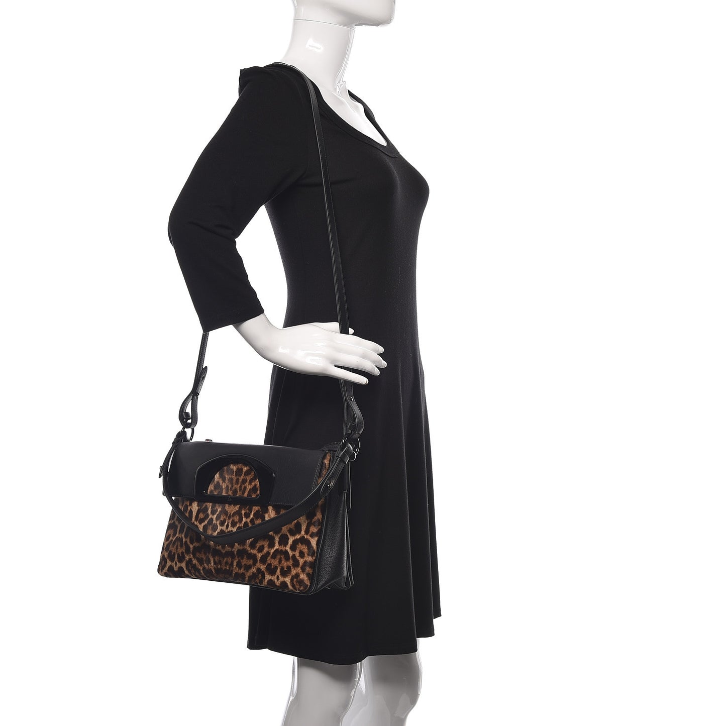 Calf Hair Leopard Print Passage Messenger Bag Black