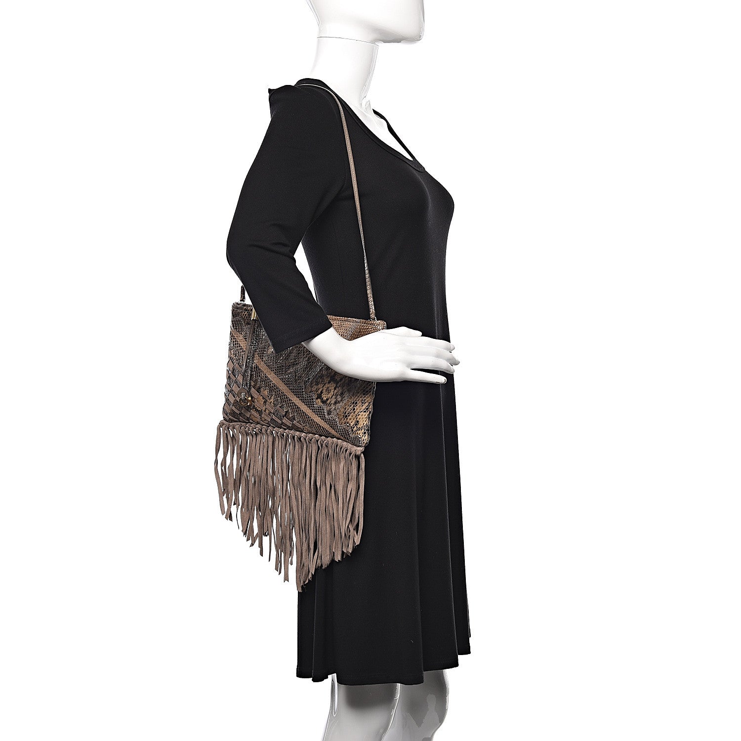 Jimmy Choo Snakeskin Suede Fringe Tita Convertible Clutch 2 of 8