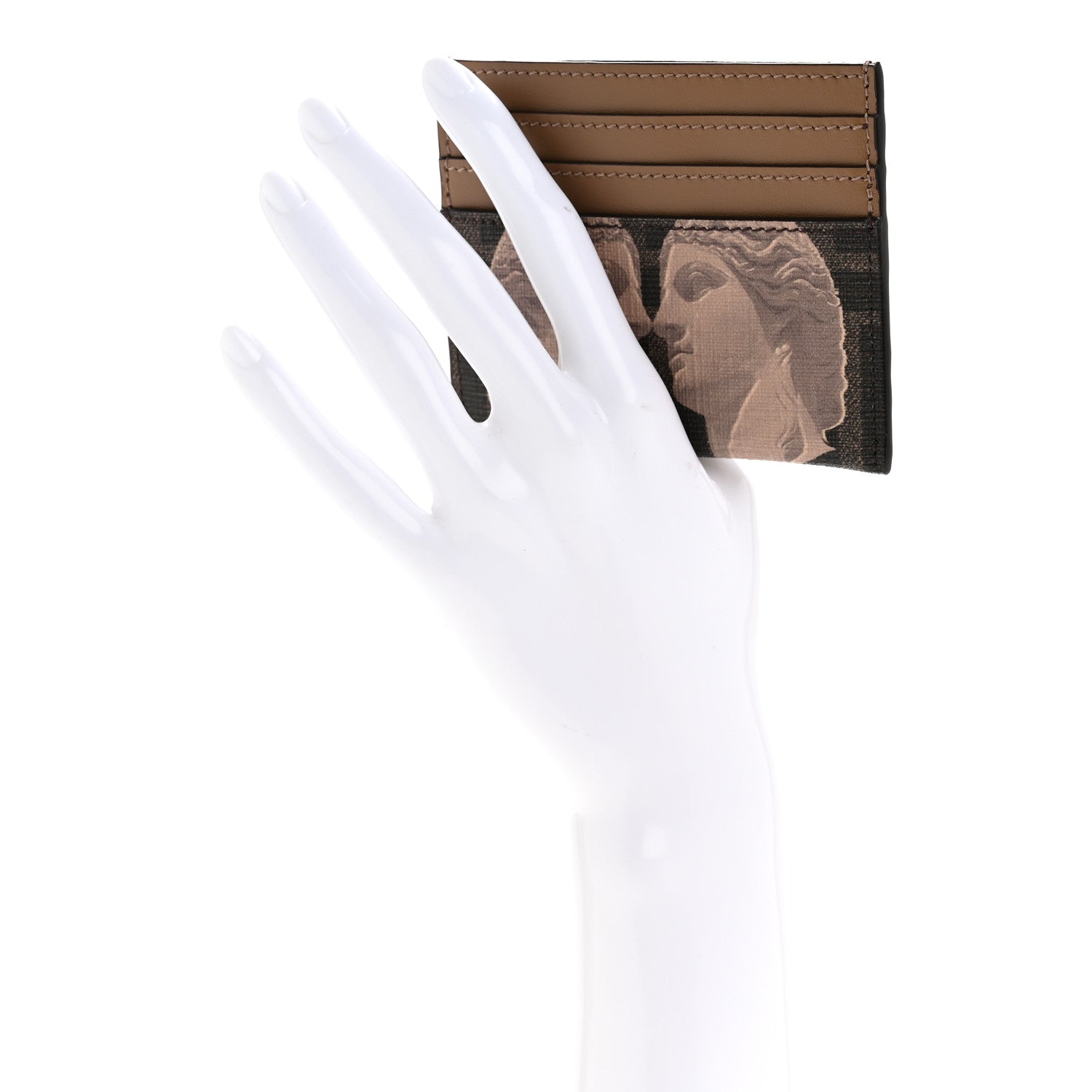 Fendi Glazed Fabric Vitello FF 1974 Statue Card Holder Moro Sand 2 of 10