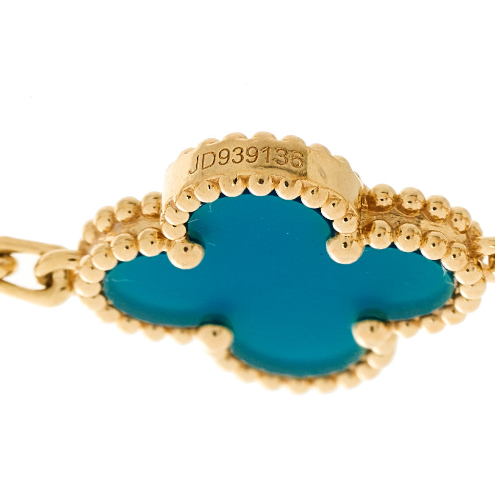 18K Yellow Gold Blue Agate 5 Motifs Vintage Alhambra Bracelet