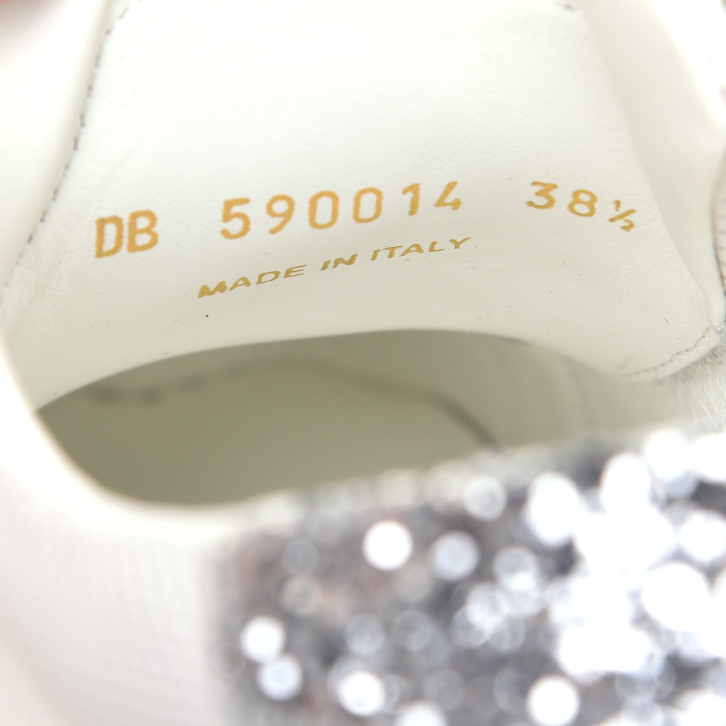 Perforated Calfskin Glitter Andy Low Top Sneakers 38.5 White Silver