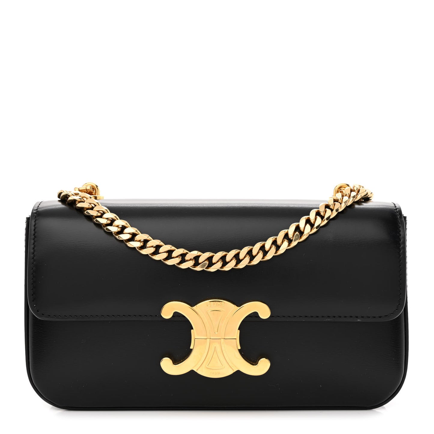 Shiny Calfskin Triomphe Chain Shoulder Bag Black