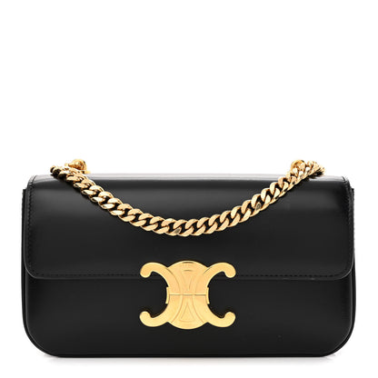 Celine Shiny Calfskin Triomphe Chain Shoulder Bag Black 1 of 11