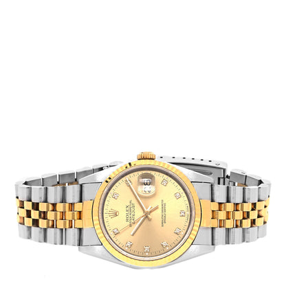 Rolex Stainless Steel 18K Yellow Gold Diamond 36mm Oyster Perpetual Datejust Watch Champagne 16233 2 of 4