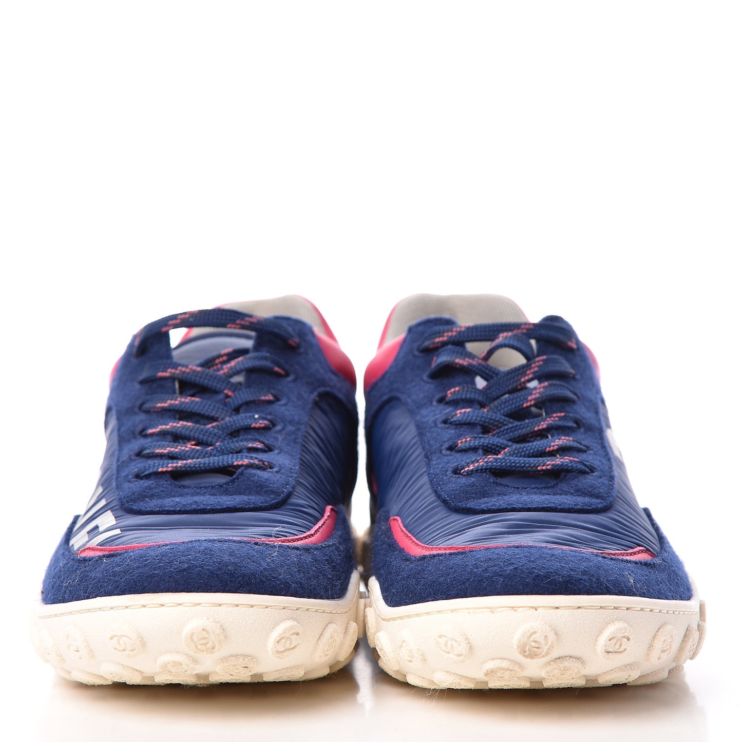 Wool Nylon Lambskin Suede Calfskin Womens Logo Sneakers 39.5 Navy Pink