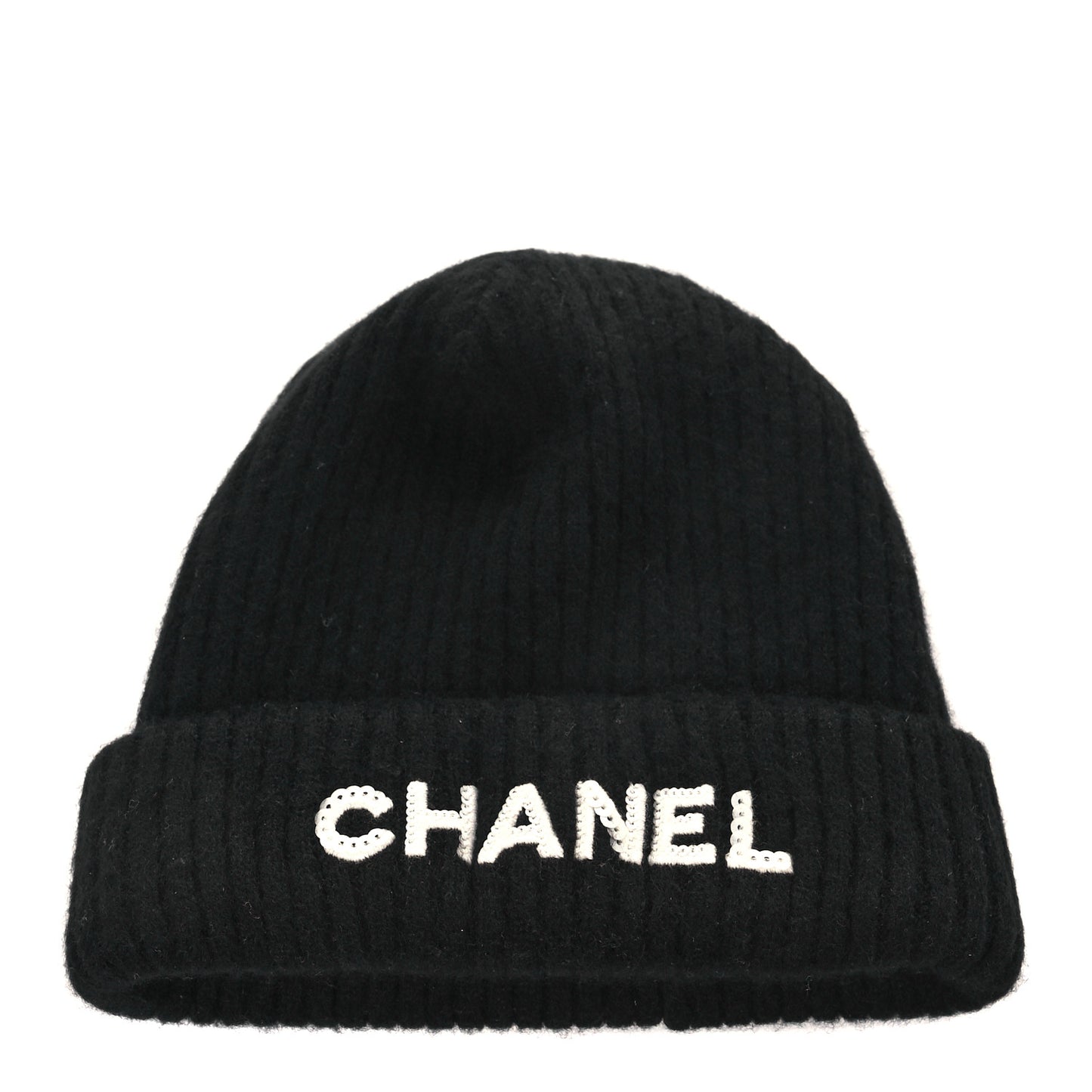 Cashmere Sequins Logo Beanie Hat Black