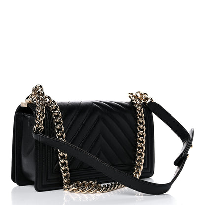 Chanel Caviar Chevron Quilted Medium Boy Flap Black 3 of 10