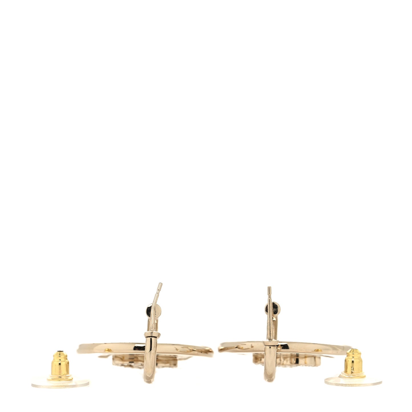 Metal Crystal CC Hoop Drop Earrings Gold