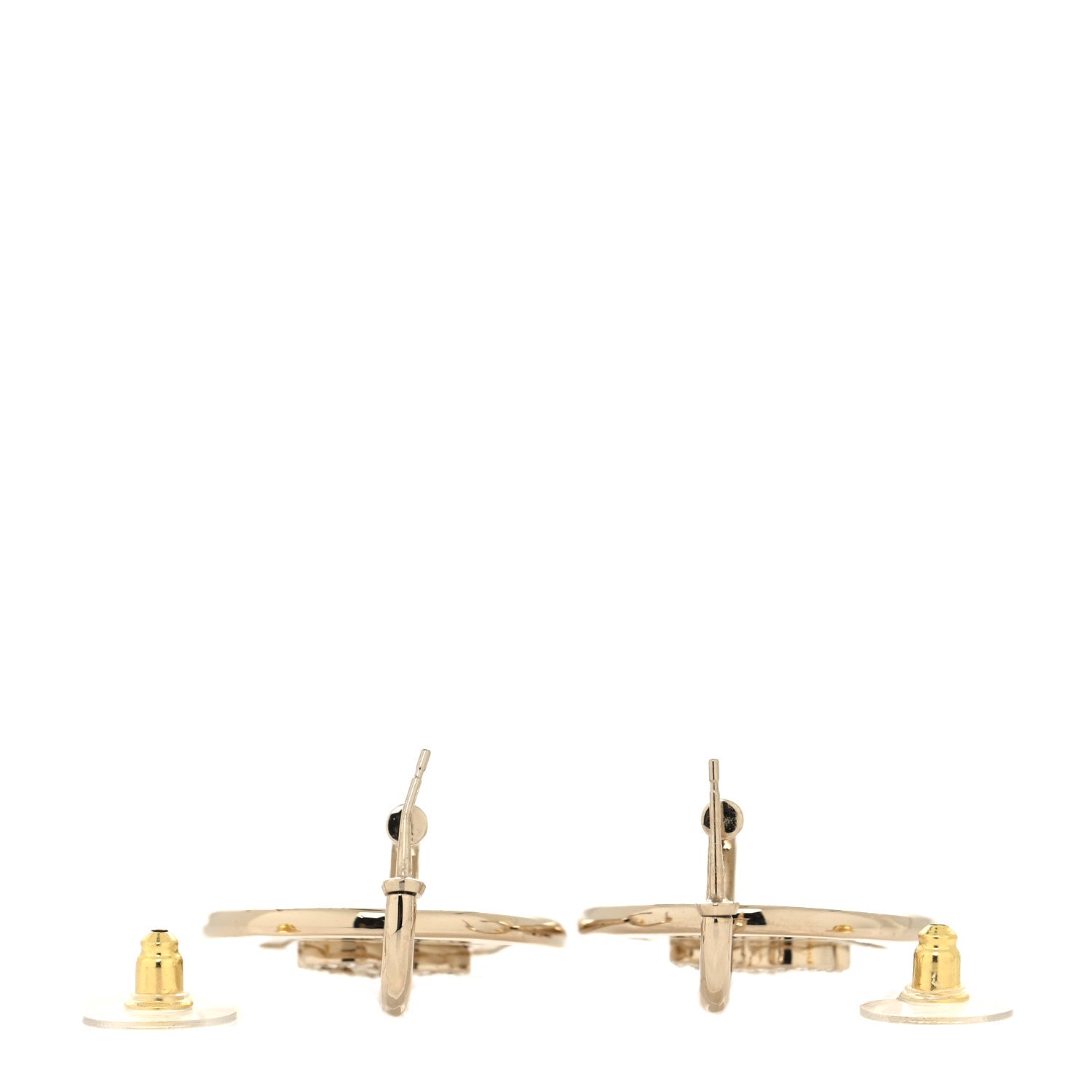 Chanel Metal Crystal CC Hoop Drop Earrings Gold 3 of 4