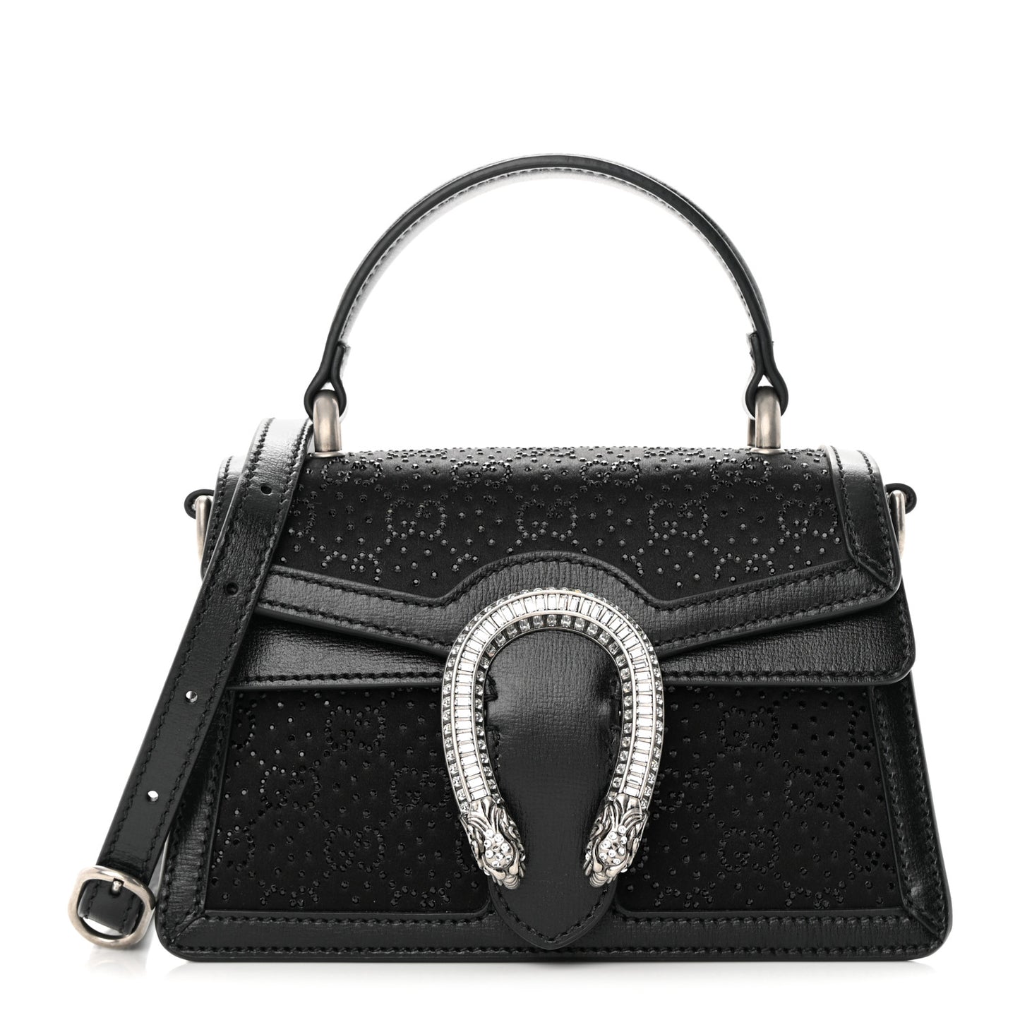 Satin Crystal GG Monogram Mini Dionysus Top Handle Bag Black