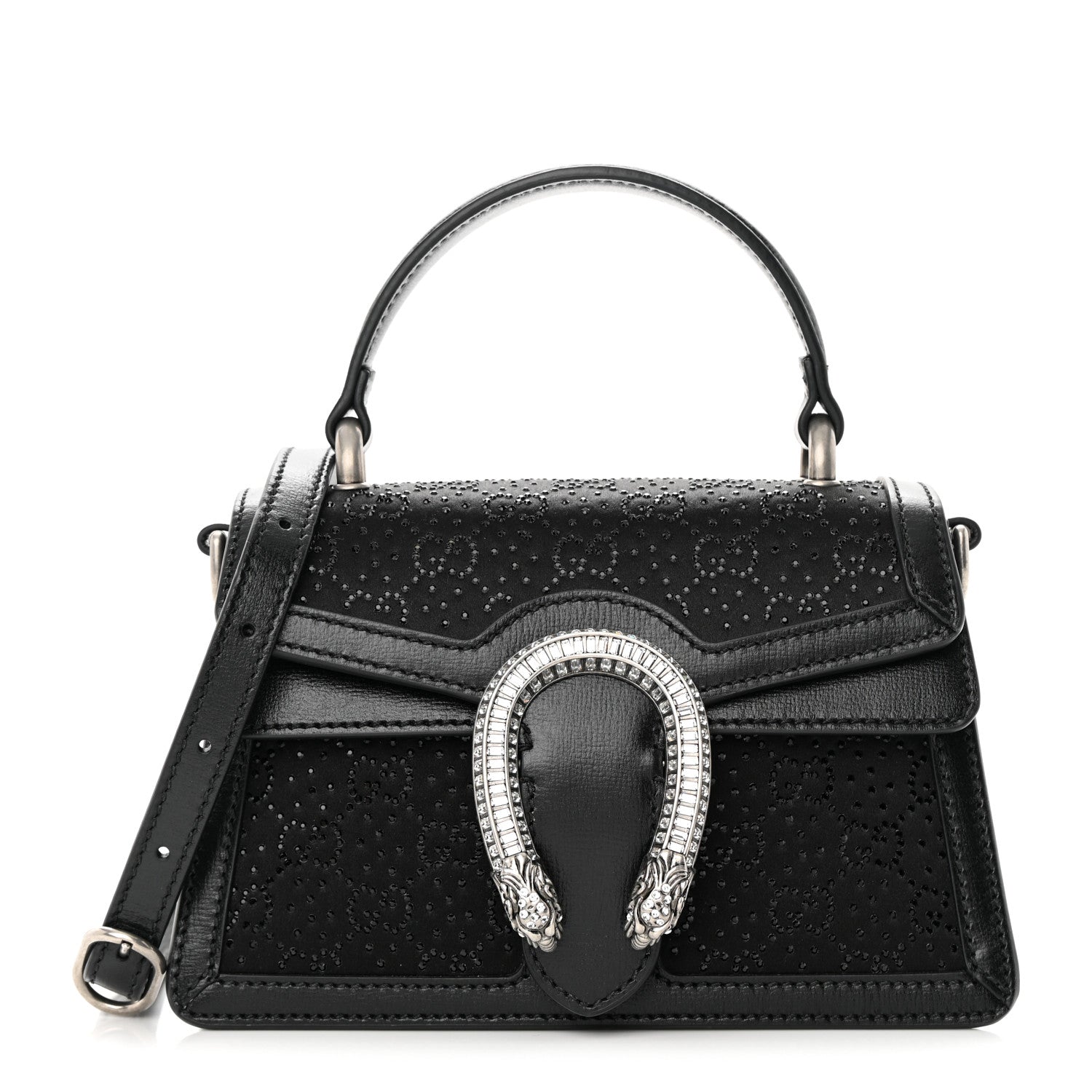 Gucci Satin Crystal GG Monogram Mini Dionysus Top Handle Bag Black 1 of 15