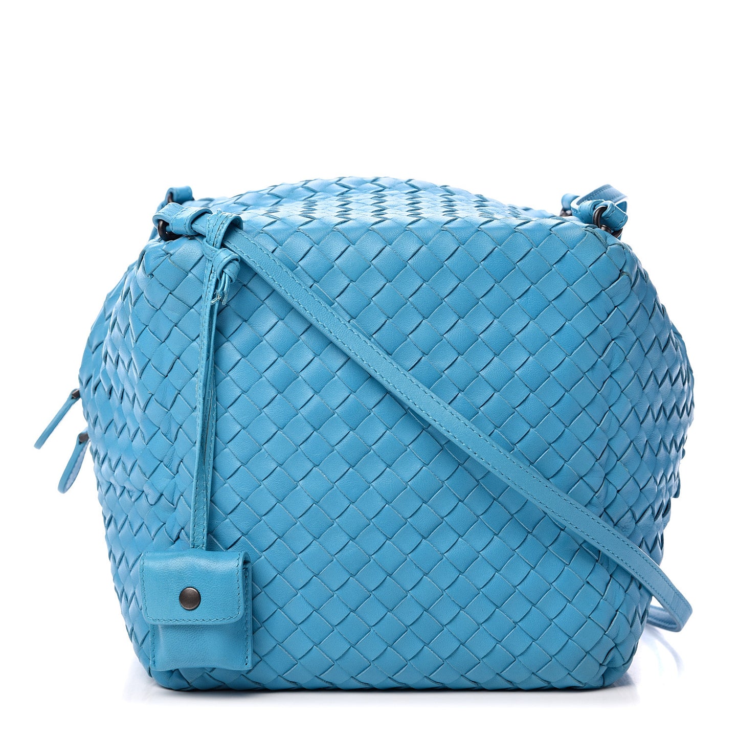Nappa Intrecciato Cube Messenger Turquoise