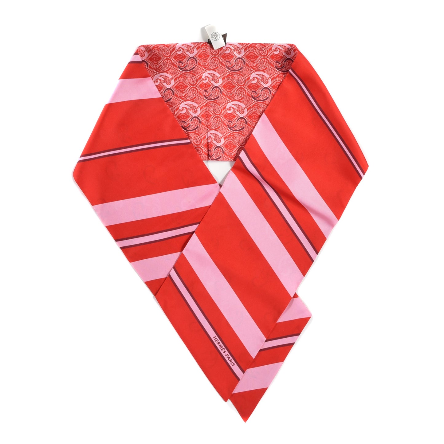 Silk Cachemire Et Rayure Maxi Twilly Cut Rouge Rose Bordeaux
