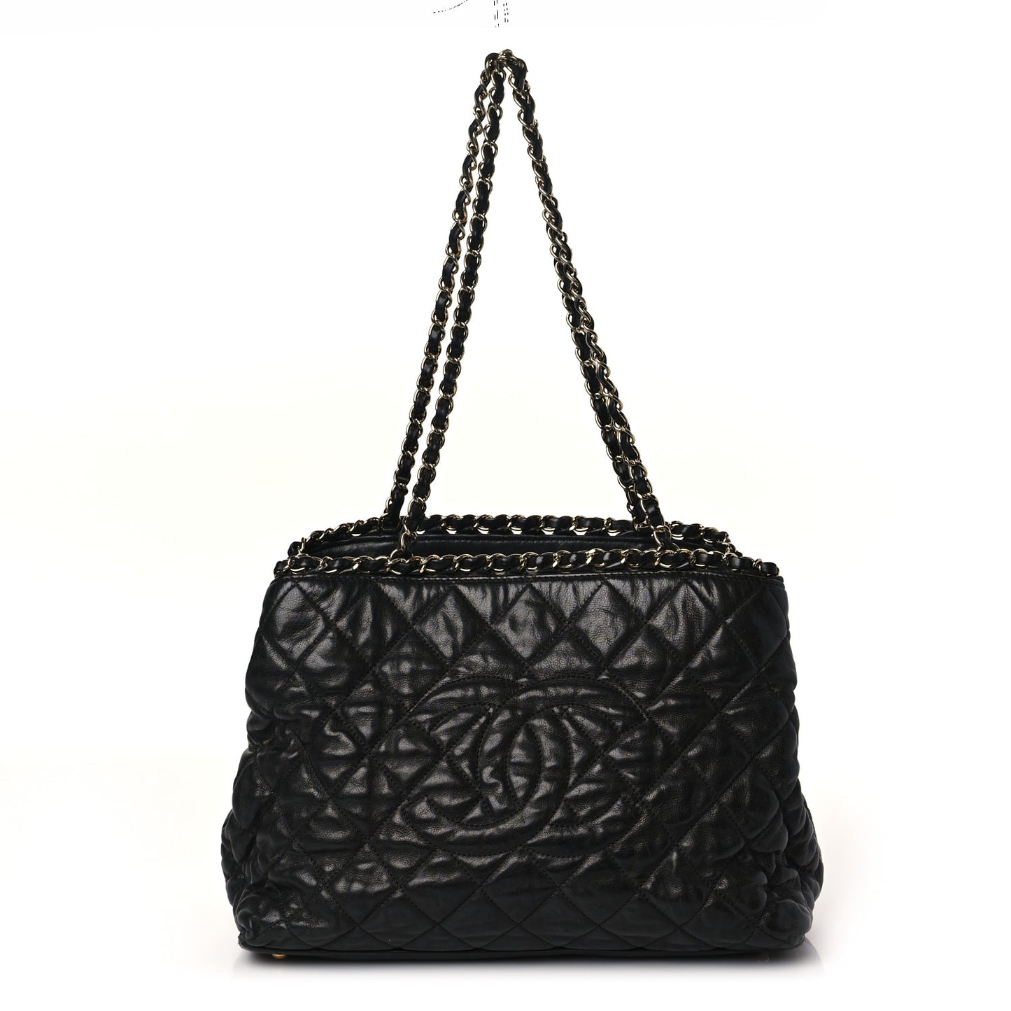 Calfskin Quilted Small Chain Me Tote Black