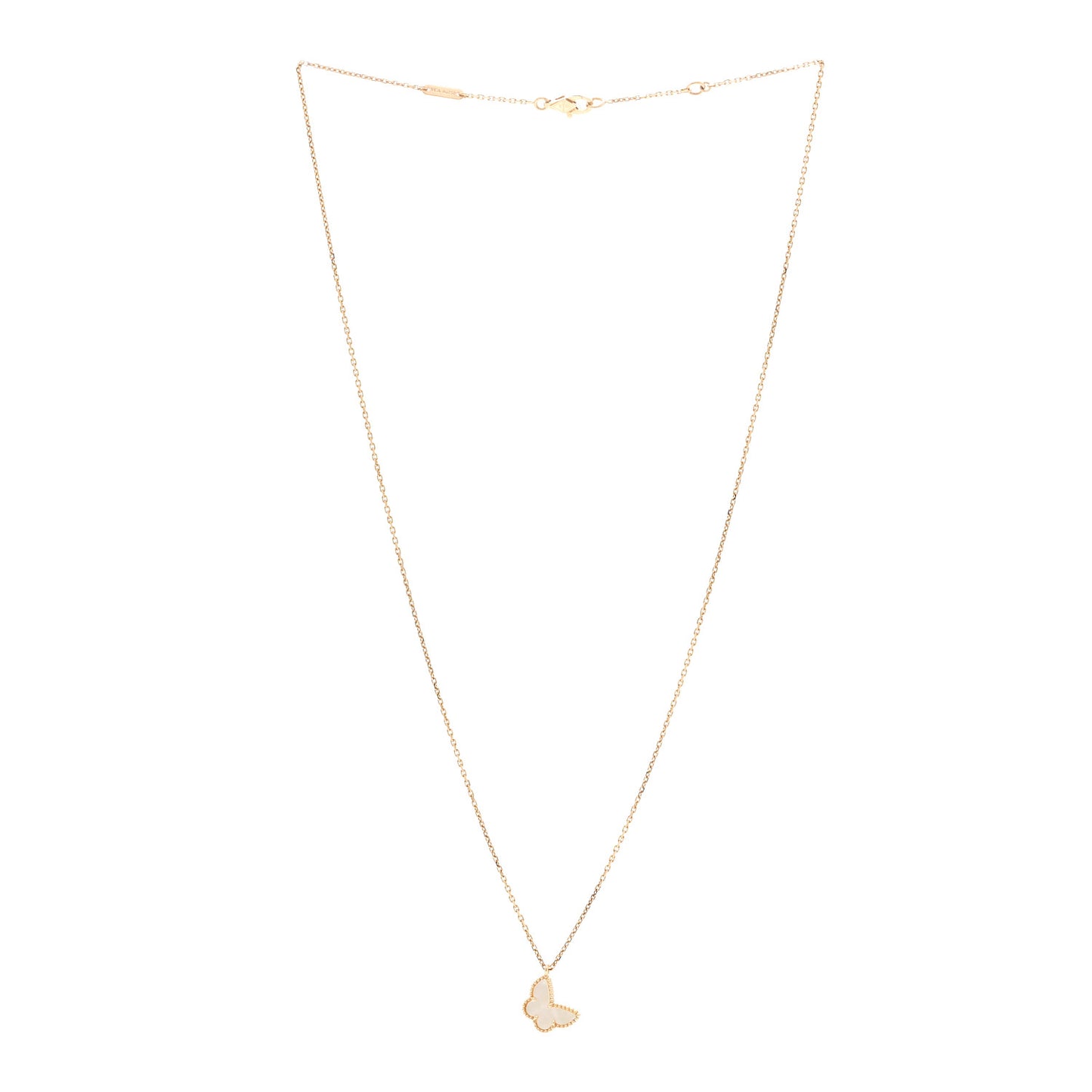 18K Yellow Gold Mother of Pearl Sweet Alhambra Butterfly Pendant Necklace