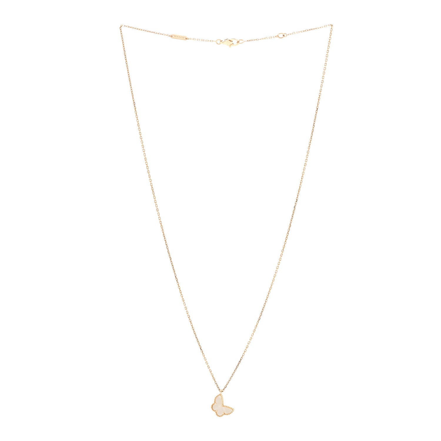 Van Cleef & Arpels 18K Yellow Gold Mother of Pearl Sweet Alhambra Butterfly Pendant Necklace 3 of 6