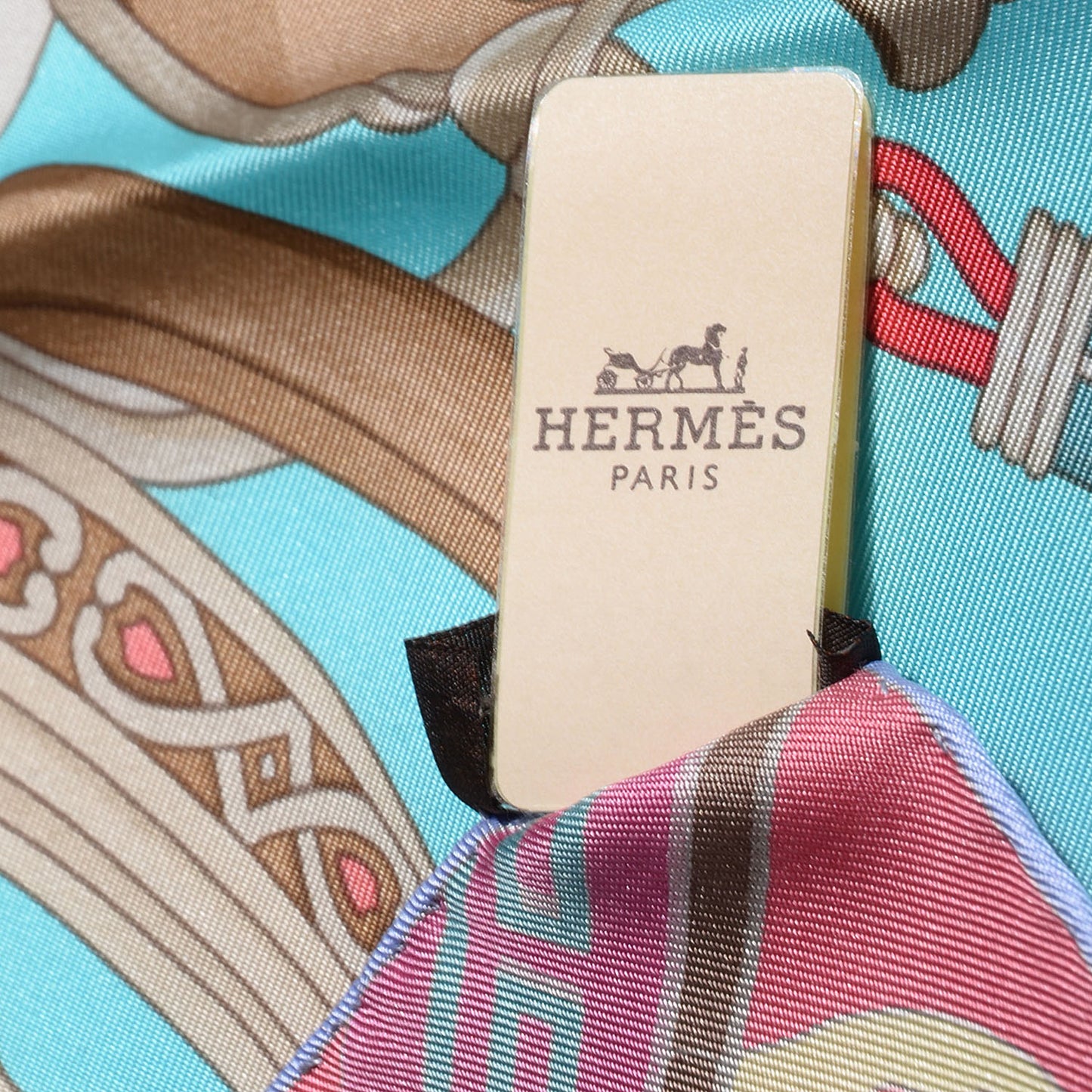 Silk Concours D'Etriers Scarf 90 Turquoise Clair Mauve Sable