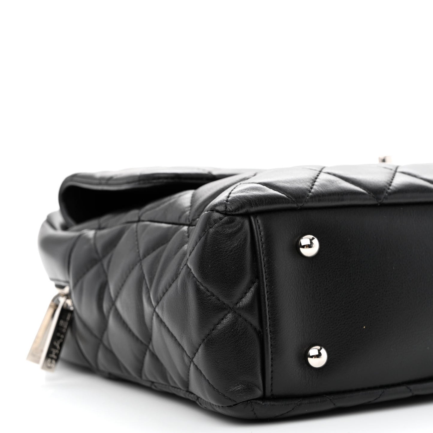 Lambskin Quilted Bowler Flap Shoulder Bag Black