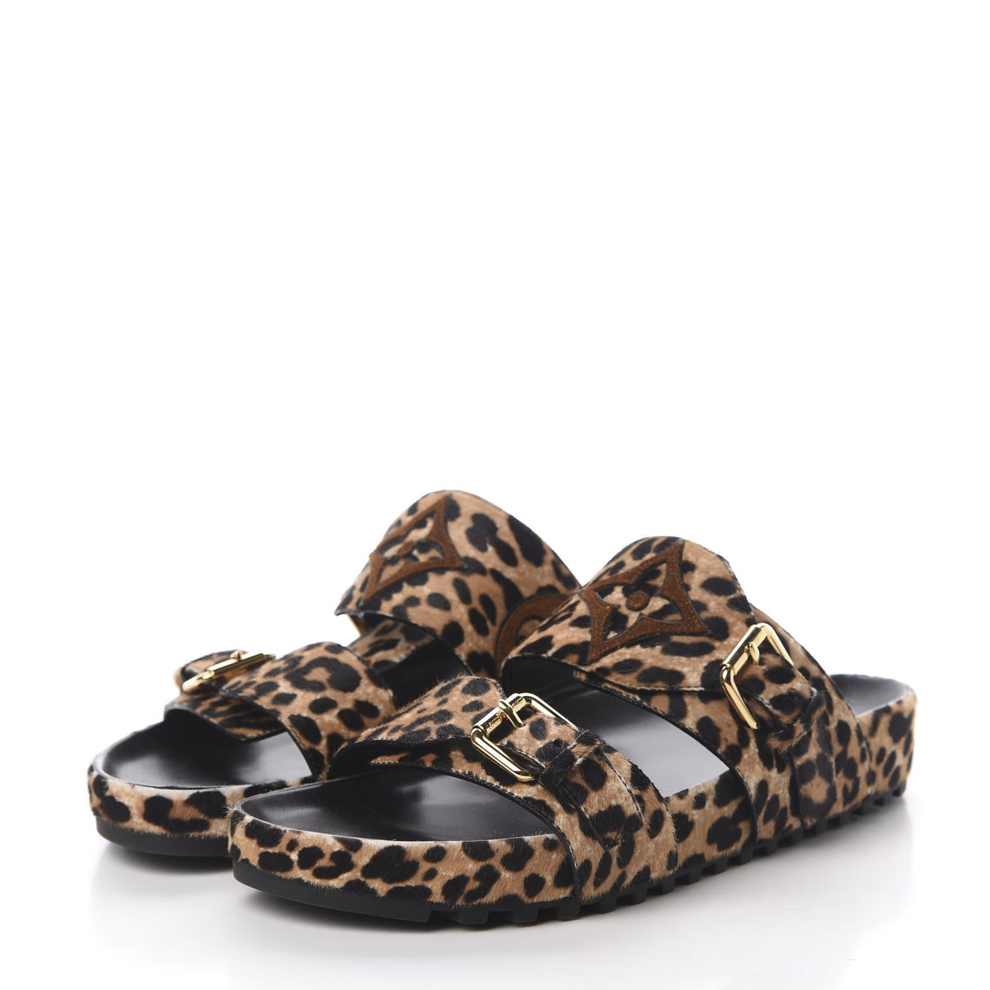 Calfskin Pony Hair Leopard Bom Dia Mule Sandals 40 Cognac Brown