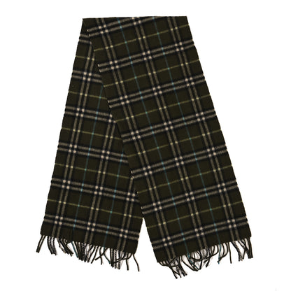 Burberry Cashmere House Check Fringe Scarf Olive Green 2 of 3