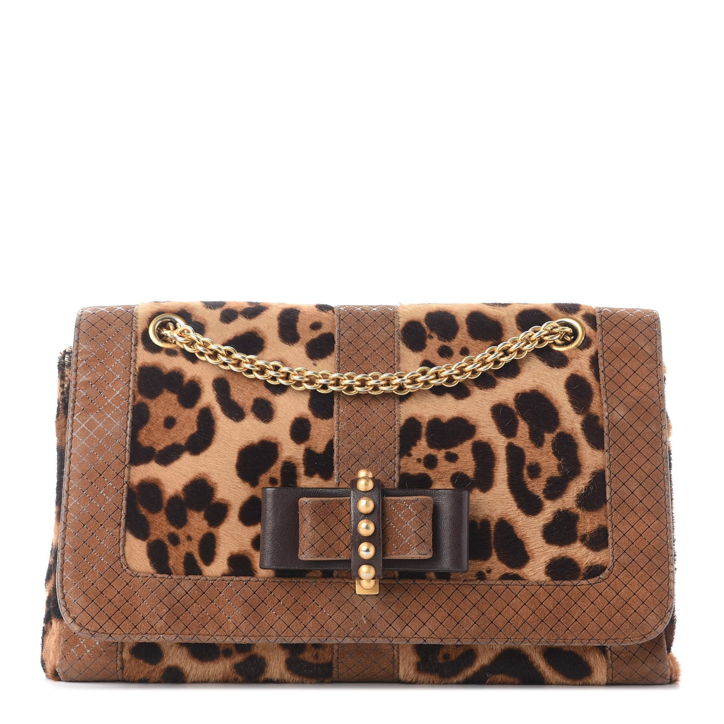 Pony Hair Leopard Print Sweet Charity Shoulder Bag Brown