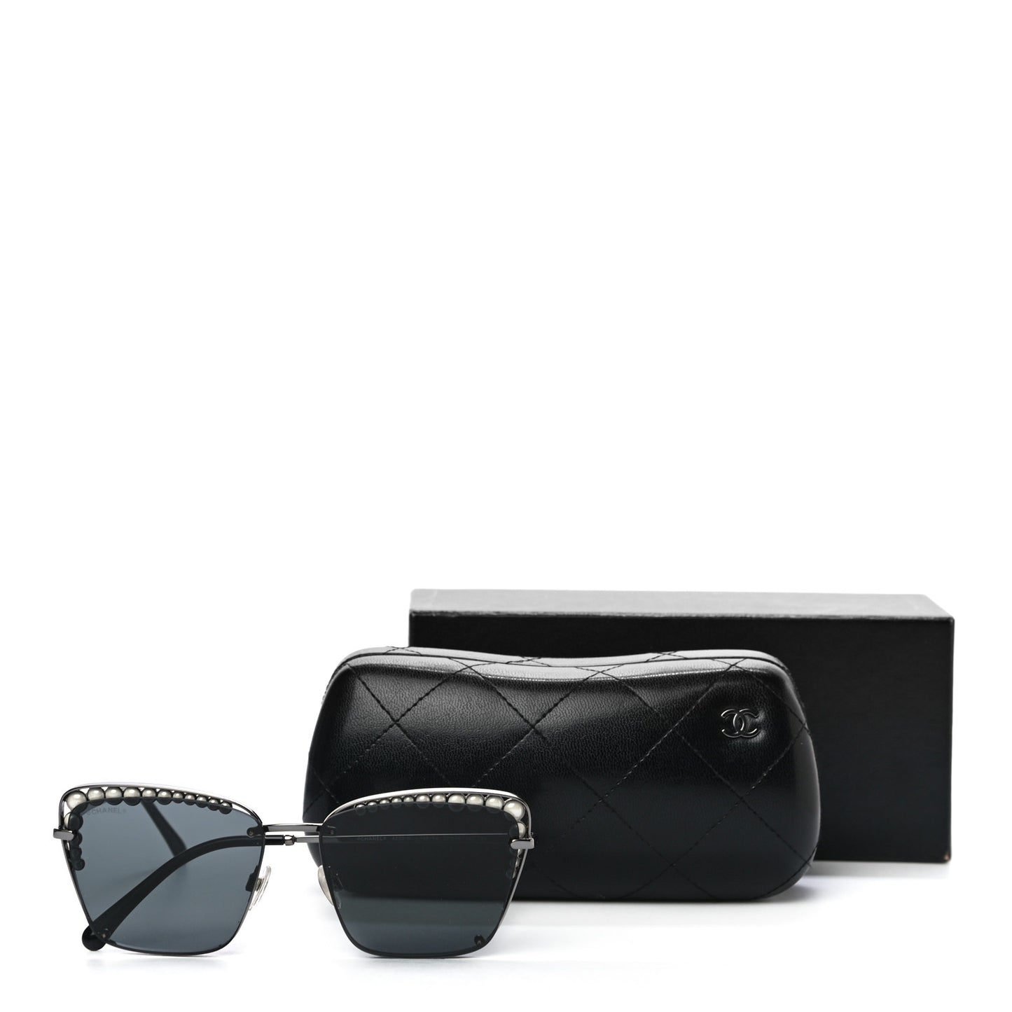 Metal Square Frame Pearl Sunglasses 4235-H Dark Grey