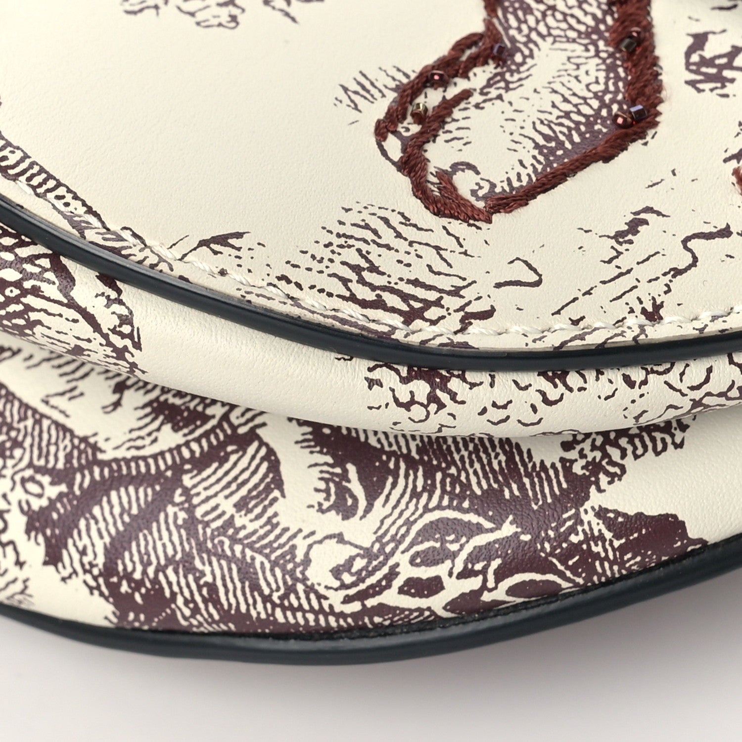 Christian Dior Calfskin Embroidered Toile de Jouy Saddle Bag Burgundy 6 of 7