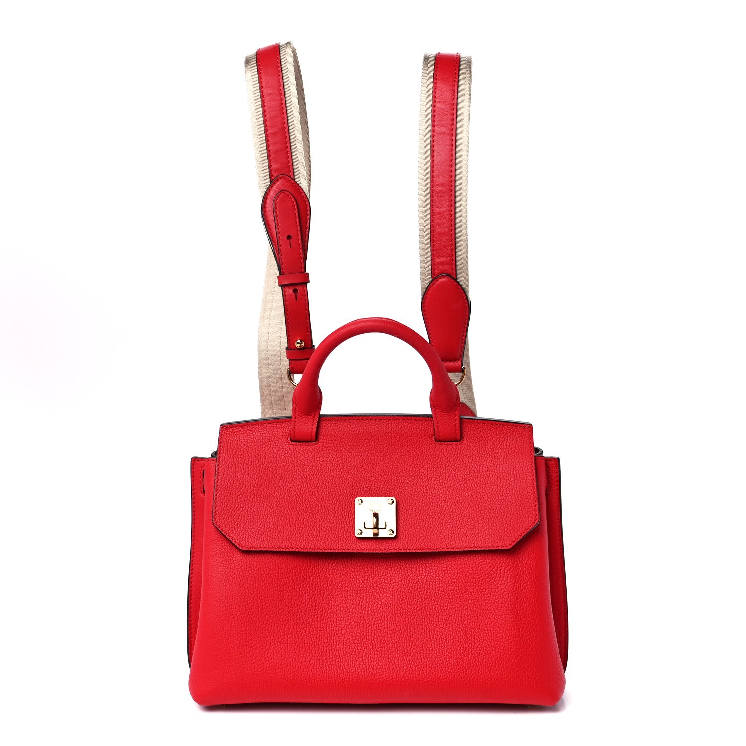 MCM Grained Calfskin Medium Milla Convertible Backpack Red 1 of 11