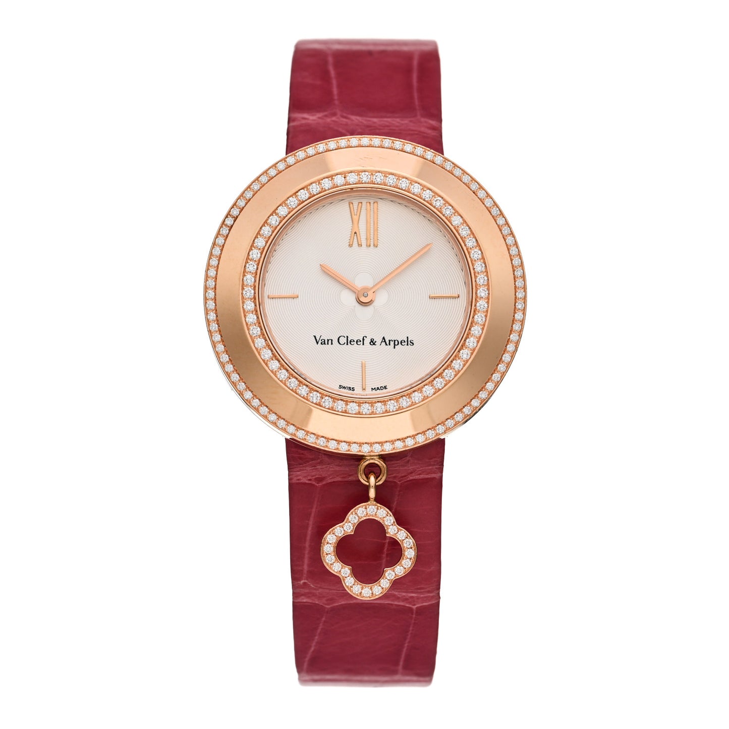 18K Rose Gold Alligator Diamond Bezel 32mm Charms Quartz Watch