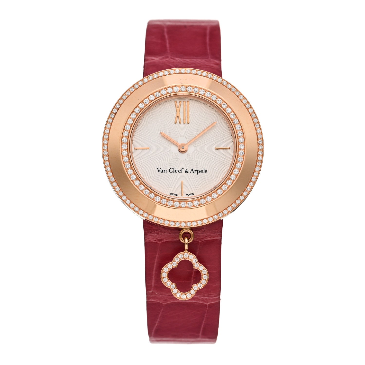 Van Cleef & Arpels 18K Rose Gold Alligator Diamond Bezel 32mm Charms Quartz Watch 1 of 6