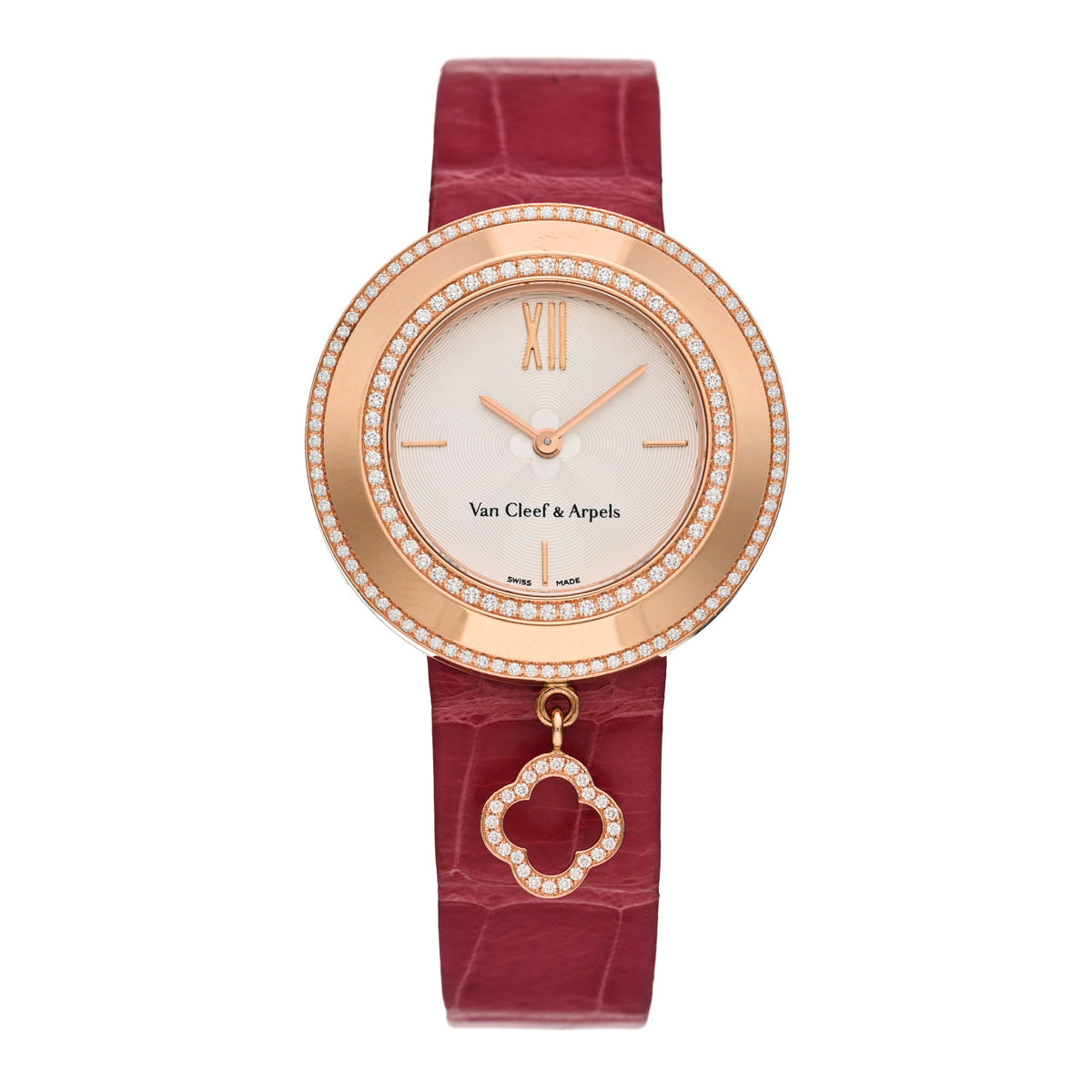 18K Rose Gold Alligator Diamond Bezel 32mm Charms Quartz Watch