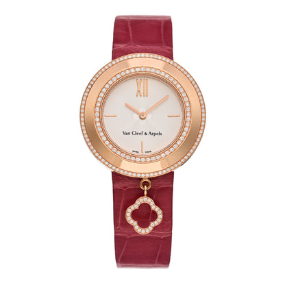 Van Cleef & Arpels 18K Rose Gold Alligator Diamond Bezel 32mm Charms Quartz Watch 1 of 6
