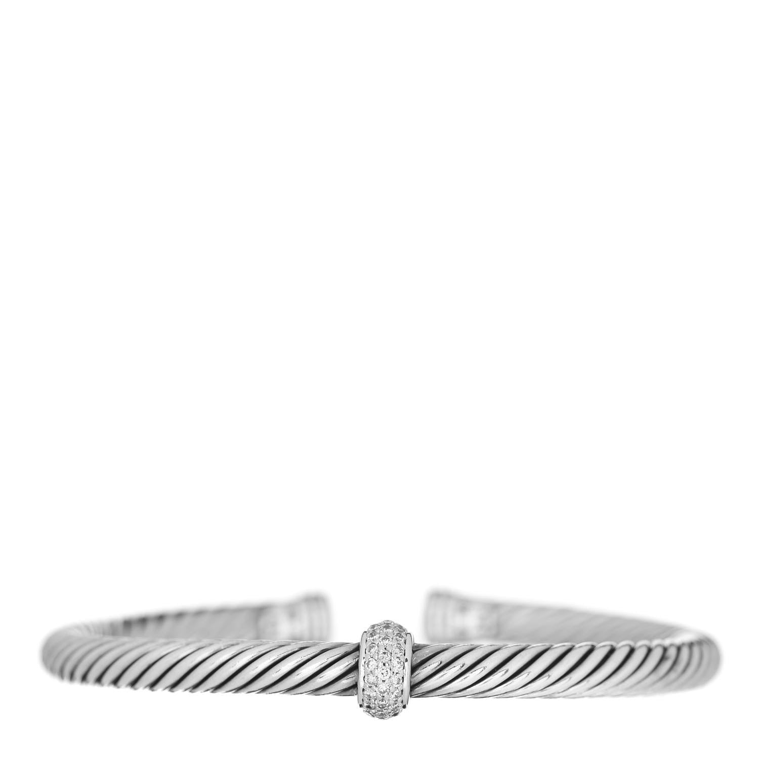 David Yurman Sterling Silver 18K White Gold Diamond 5mm Cable Classics Station Bracelet 1 of 4