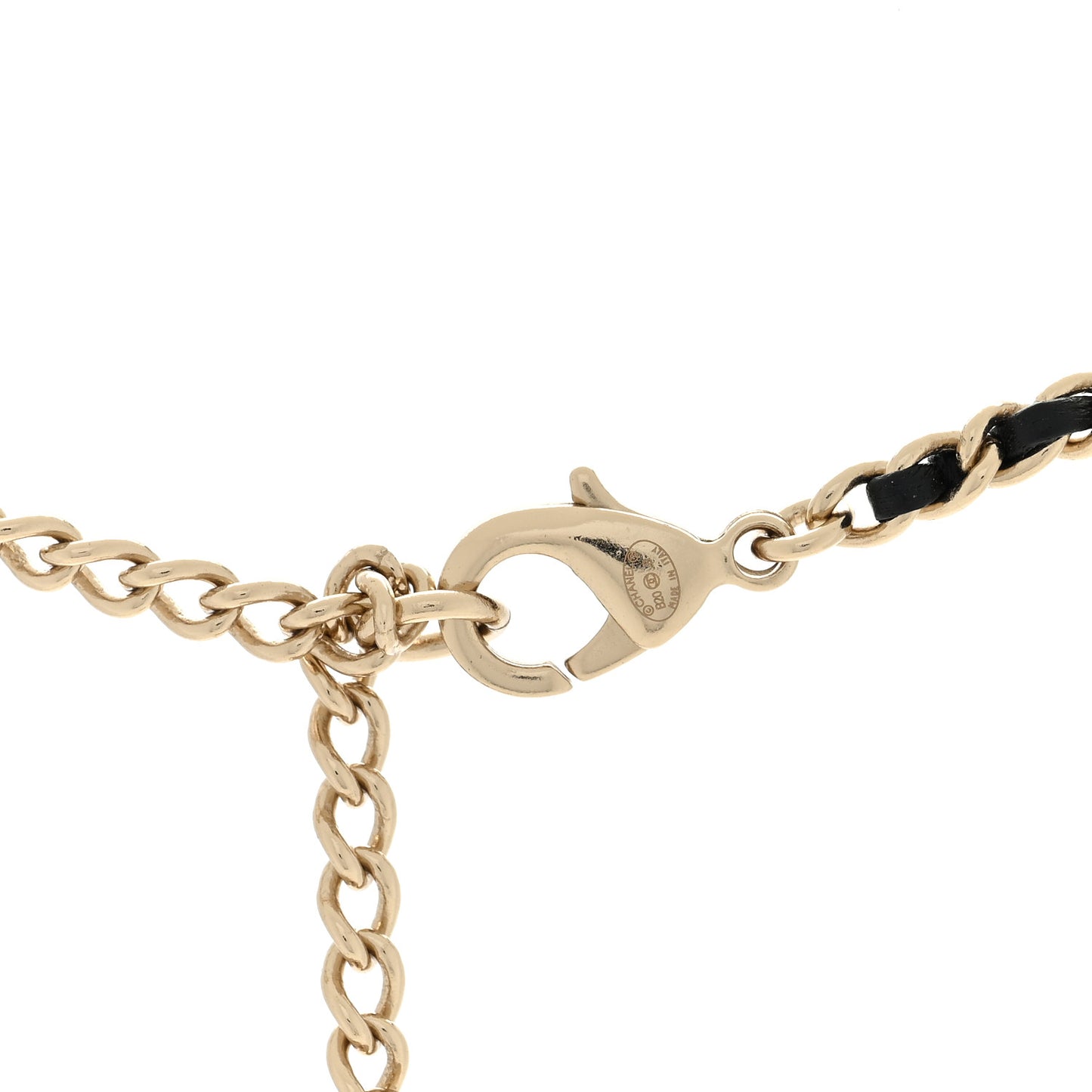Pearl Crystal Lambskin Chain CC Short Necklace Black Gold